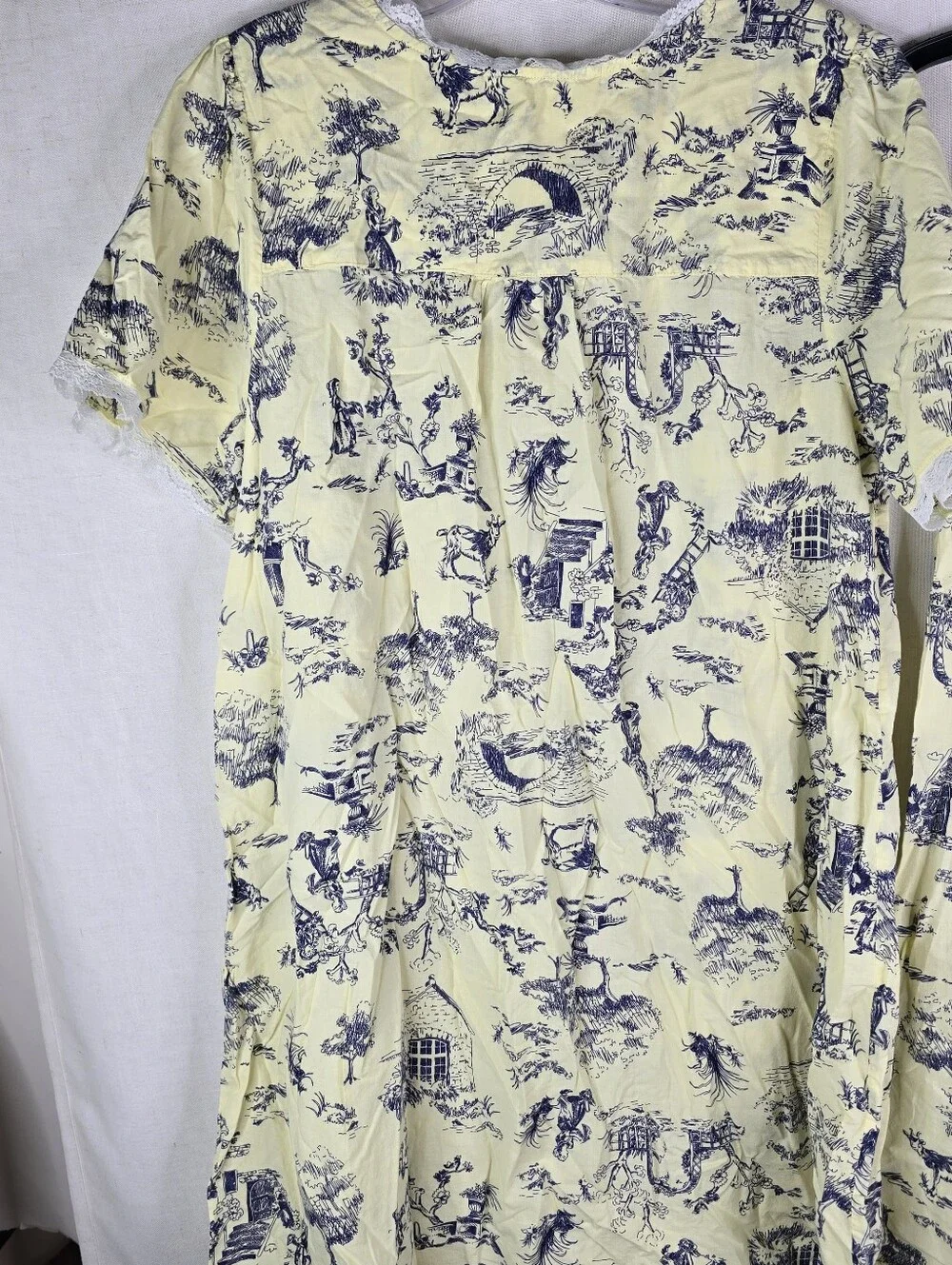 Adonna LARGE Country Landscape Toile Yellow Pintuck Cottagecore Nightgown Set